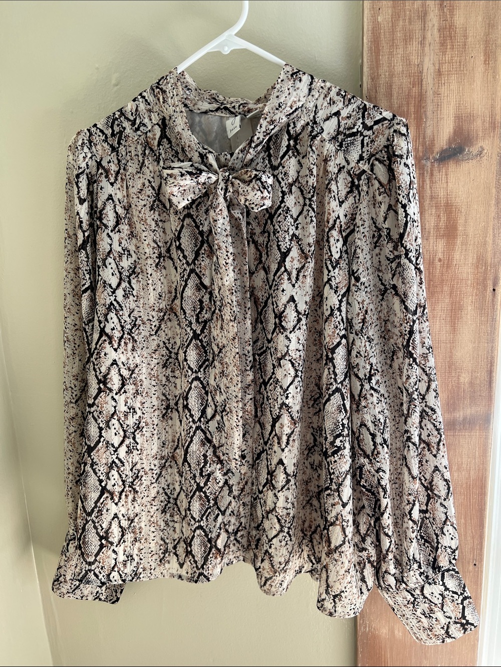 Joie Snake Print Bow Tie Blouse in Beige, Black and Brown